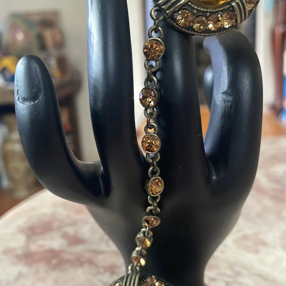 EUC Vintage Elegant Yellow & Brown Ring Cuff Bracelet W/Large Yellow Gemstones - Picture 3 of 13